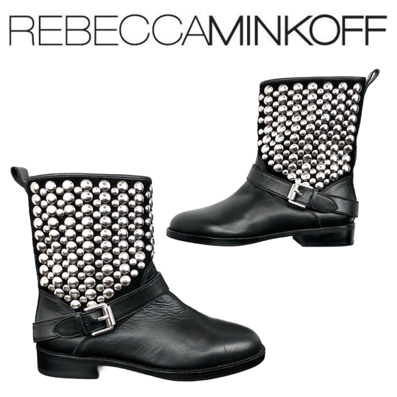 Rebecca Minkoff Saida Studded Leather Moto Boots - Picture 12 of 12